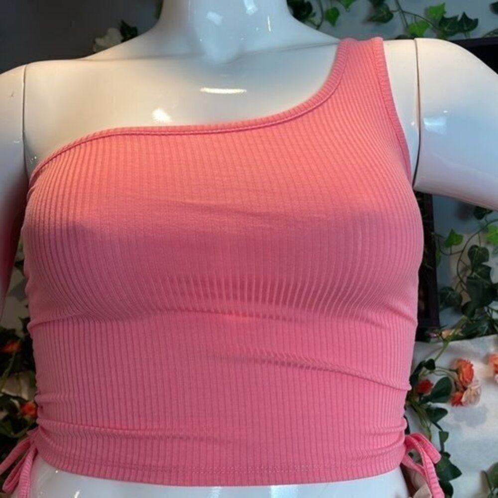 Timing Pink One Shoulder Drawstring Detail Cropped Top Size M RefFNB - Picture 8 of 10